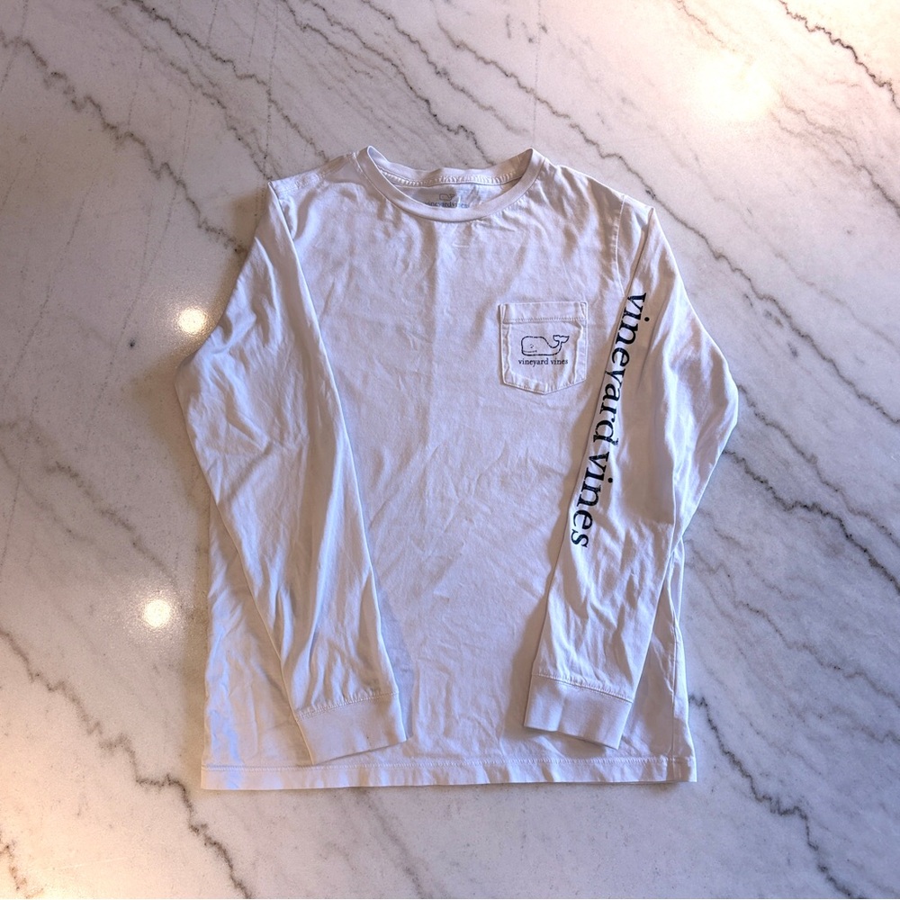 Vineyard Vines Boy’s White Long Sleeve Tee with Logo